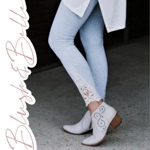 Premium Cotton Crochet Lace Trim Leggings H GREY